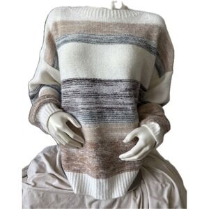 Adyson Parker XL Striped‎ Knit Sweater Brown Cream Gray Oversized Pullover Top